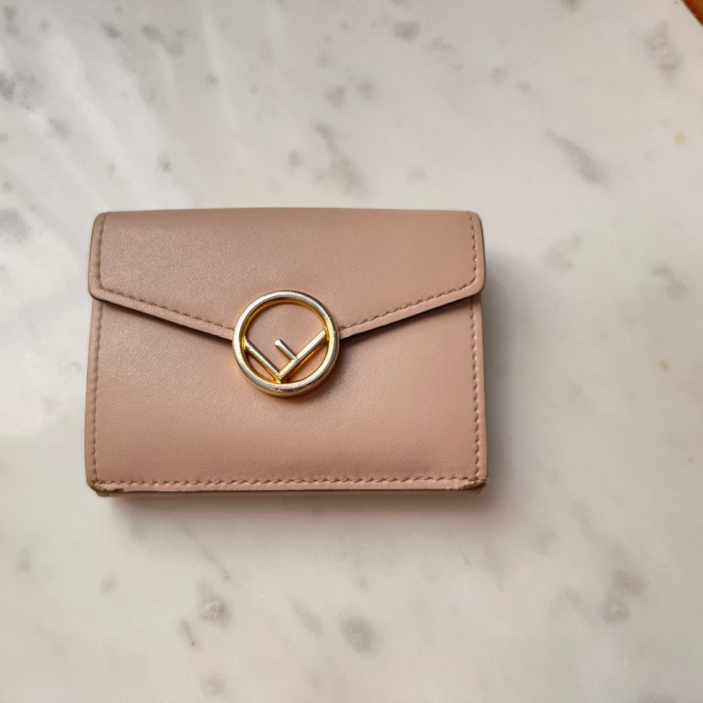 Fendi Tan Wallet with Leather Texture and Gold Hardware